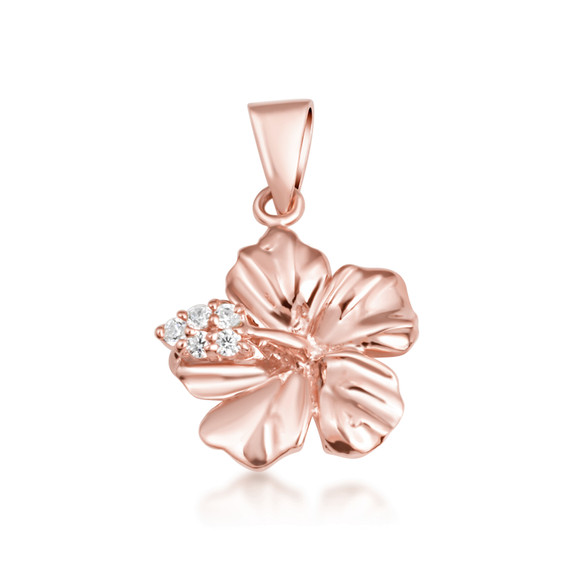 Gold Hibiscus Flower Necklace with Diamonds (Available in Yellow Gold, Rose Gold, White Gold)