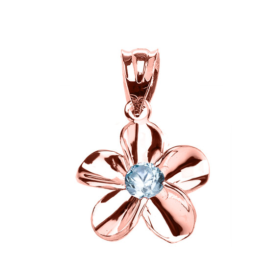 Rose Gold Hawaiian Plumeria Blue Zircon Elegant Pendant Necklace