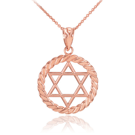 Gold Jewish Star of David in Circle Rope Pendant Necklace