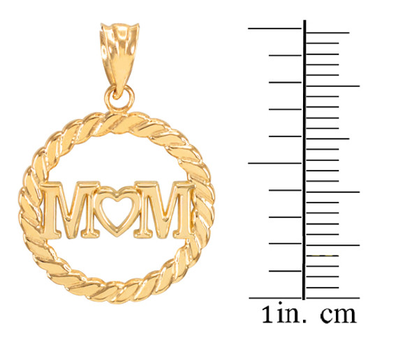 Gold MOM Heart in Circle Rope Pendant Necklace