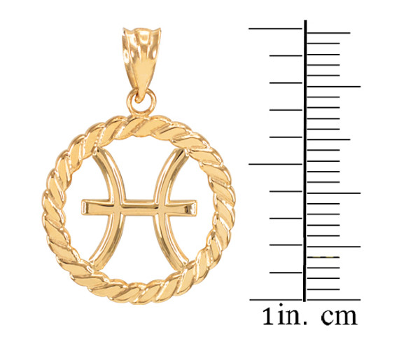 Gold Pisces Zodiac Sign in Circle Rope Pendant Necklace