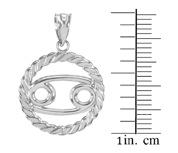Sterling Silver Cancer Zodiac Sign in Circle Rope Pendant Necklace