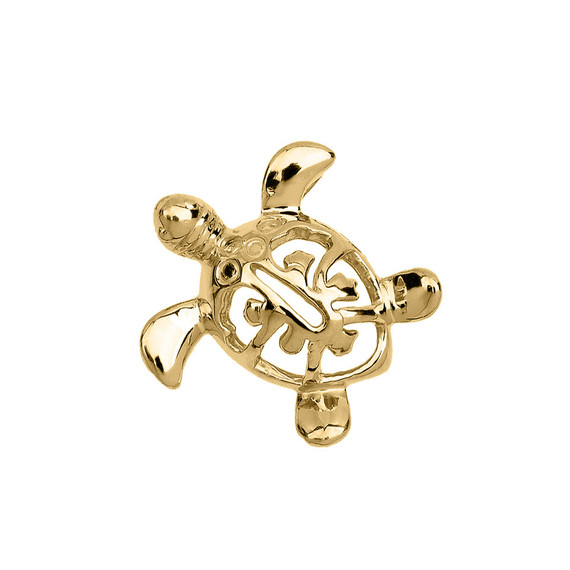 Yellow Gold Hawaiian Honu Sea Turtle Hidden Bail Pendant