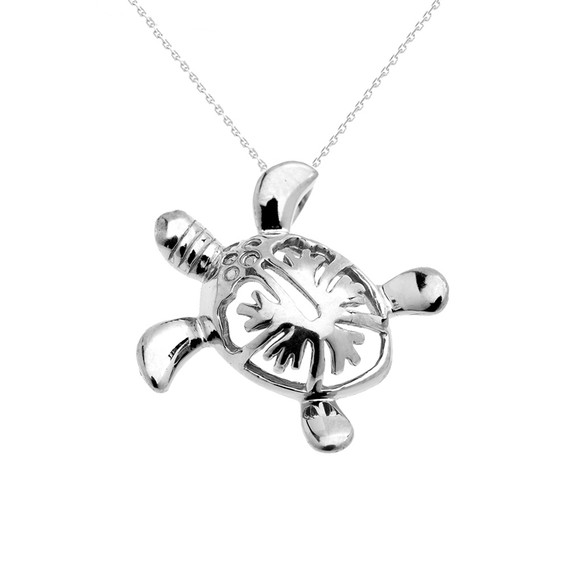 Sterling Silver Hawaiian Honu Turtle Hidden Bail Pendant Necklace