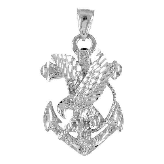 Sterling Silver Anchor Eagle Diamond Cut Pendant