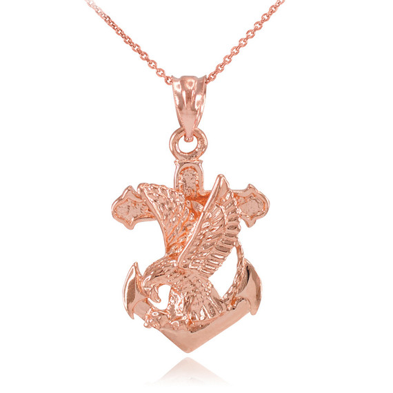 Gold Anchor Eagle Diamond Cut Pendant Necklace(Available in Yellow/Rose/White Gold)