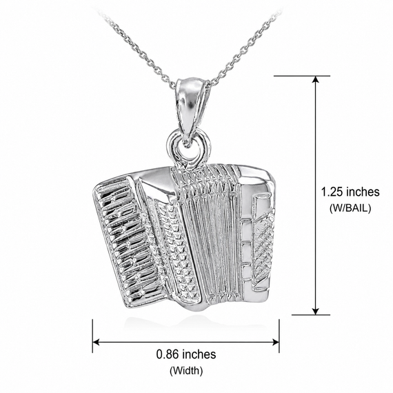 Solid .925 Sterling Silver Music Accordion Pendant Necklace