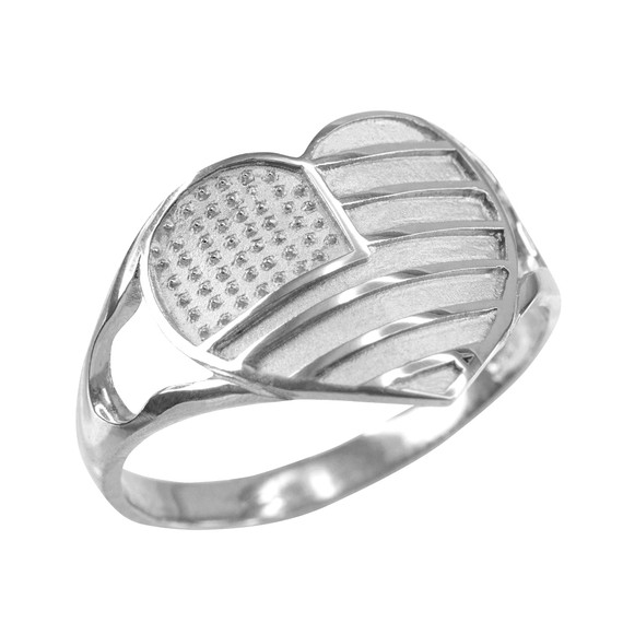 Silver Heart Shaped US American Flag Ring