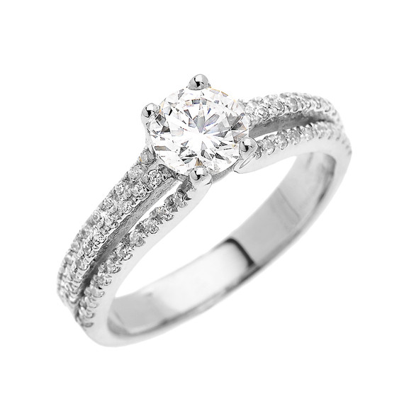 White Gold Micro Pave Modern Solitaire CZ Ring