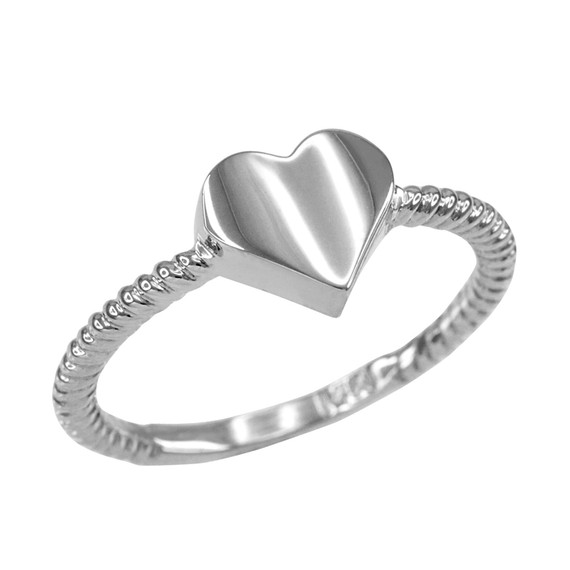 White Gold Heart Rope Band Ring