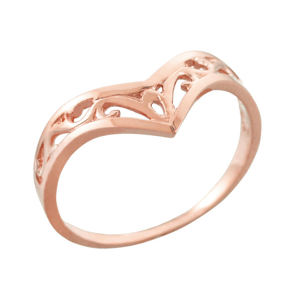 Fine Rose Gold Filigree Chevron Ring for Women