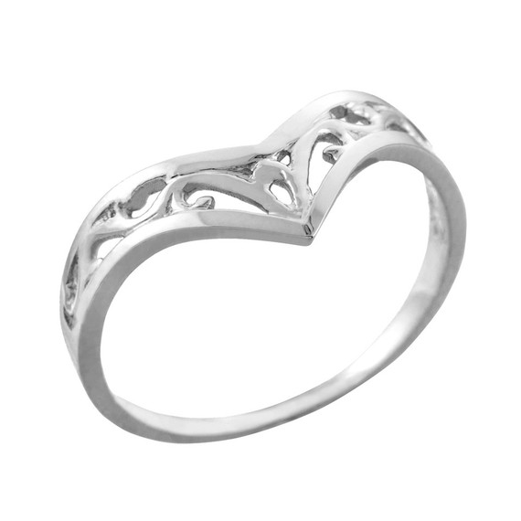 Fine White Gold Filigree Chevron Ring for Women