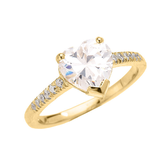 Yellow Gold Dainty Heart Cubic Zirconia Solitaire Proposal Ring