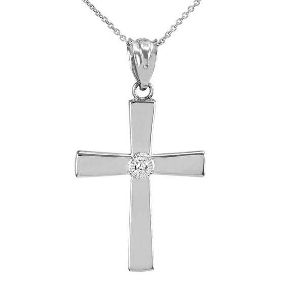 White Gold Cross with Diamond Pendant Necklace