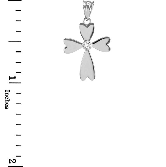 White Gold Solitaire Diamond Heart Cross Charm Pendant Necklace