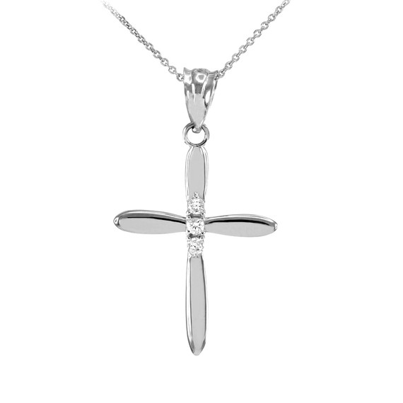 White Gold Diamond Cross Elegant Pendant Necklace