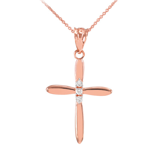 Rose Gold Diamond Cross Elegant Pendant Necklace