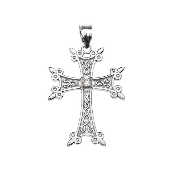 Sterling Silver Elegant Armenian Cross CZ Religious Pendant