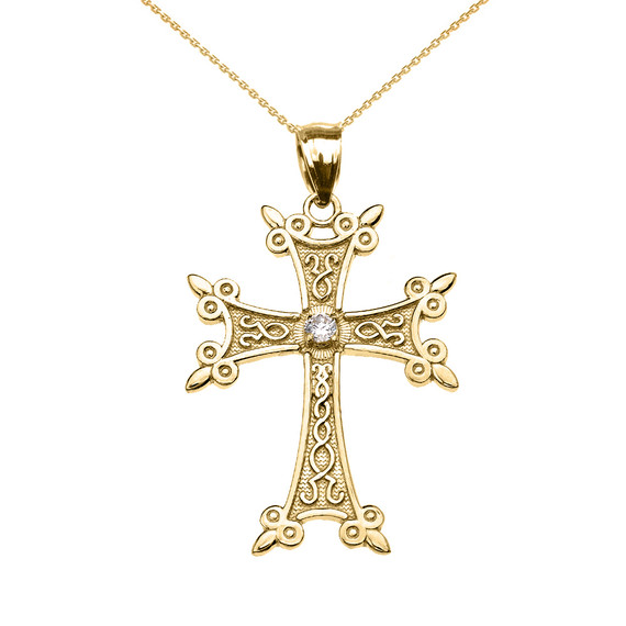 Yellow Gold Elegant Armenian Cross Diamond Pendant