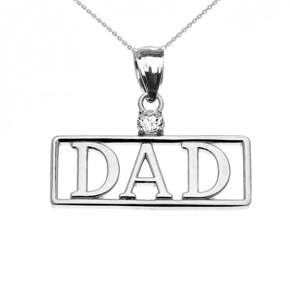 White Gold "DAD" Diamond Pendant Necklace