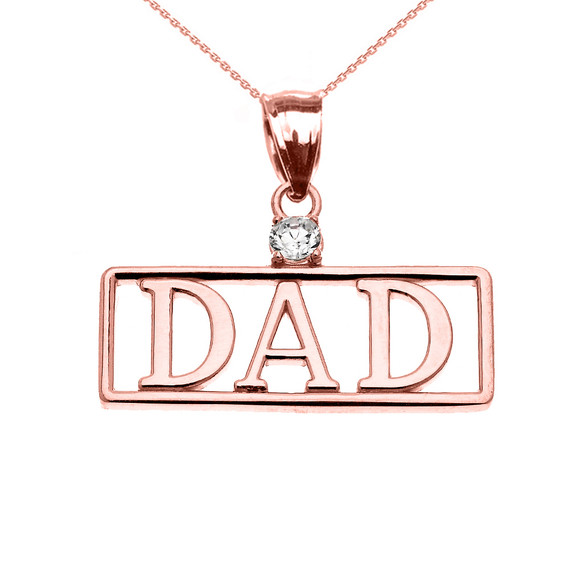 Rose Gold "DAD" Cubic Zirconia Pendant Necklace