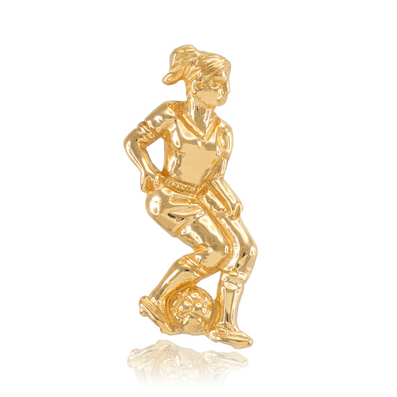 Yellow Gold Female Soccer Player Futbol Sports Pendant