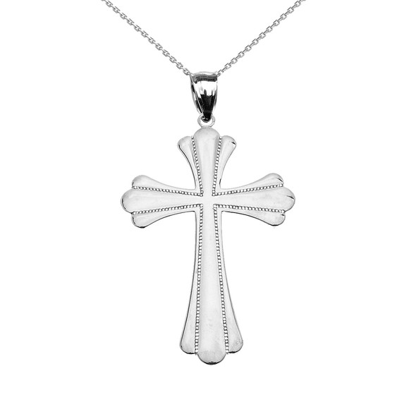 Sterling Silver High Polish Milgrain Cross Pendant Necklace (Medium)