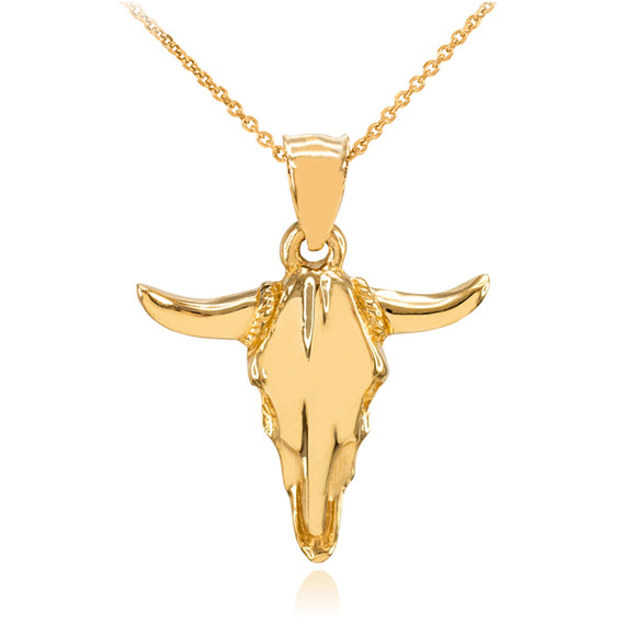 Polished Gold Bull Head Pendant Necklace (Available in Yellow/Rose/White Gold)