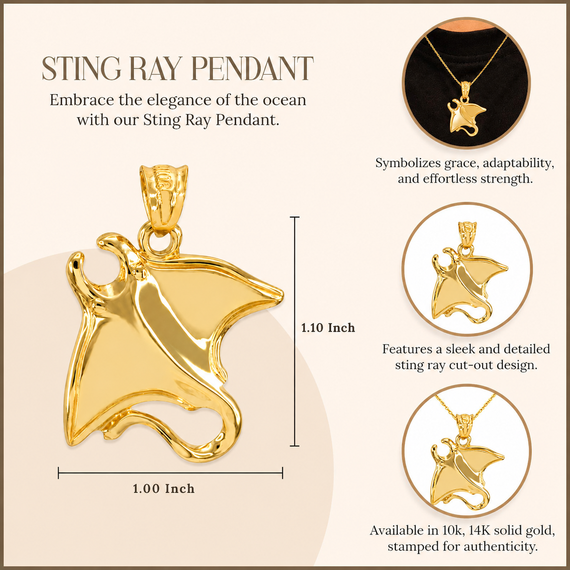 Fine Gold Sting Ray Pendant Necklace  (Available in Yellow/Rose/White Gold)