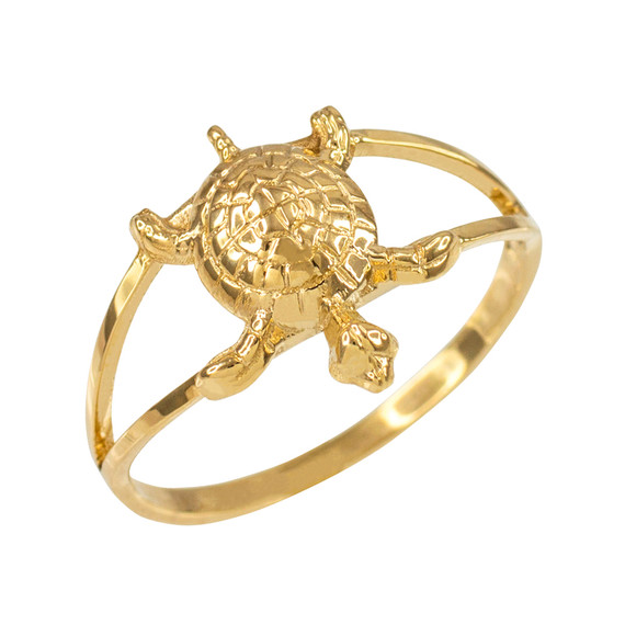 Dainty Gold Lucky Turtle Charm Ring