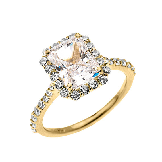 Gold Dainty 2 Carat Emerald Cut CZ Halo Solitaire Ring