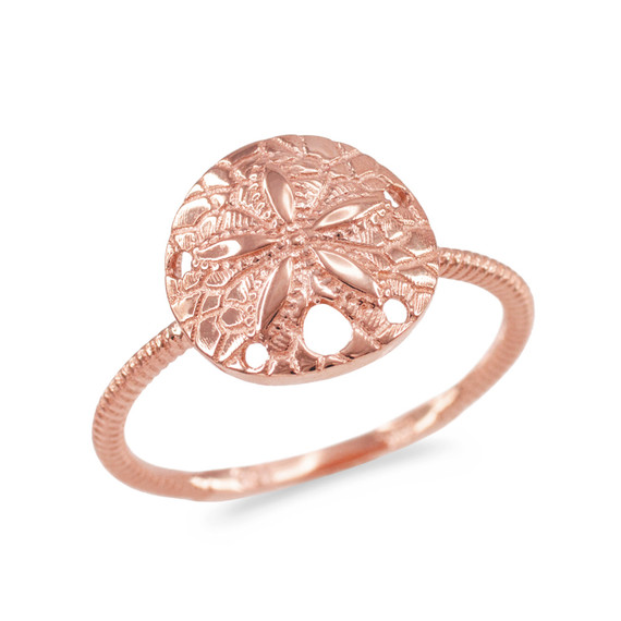Rose Gold Twisted Rope Band Sand Dollar Ring