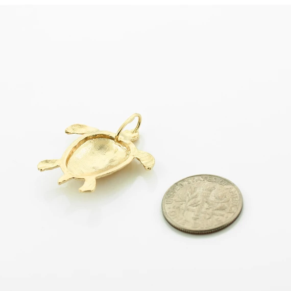 Gold Textured Style Sea Turtle Pendant Necklace (Available in Yellow/Rose/White Gold)
