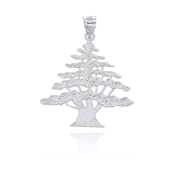 White Gold Lebanese Cedar Tree Pendant