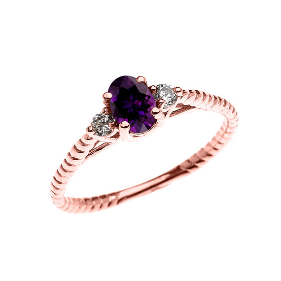 Dainty Rose Gold Amethyst Solitaire Rope Design Engagement/Promise Ring