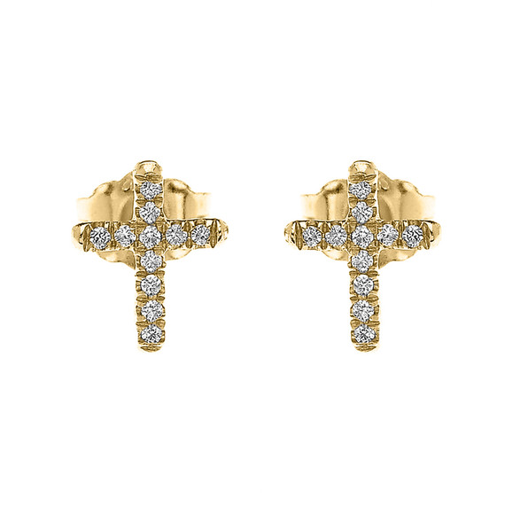 Gold Diamond Cross Stud Earrings