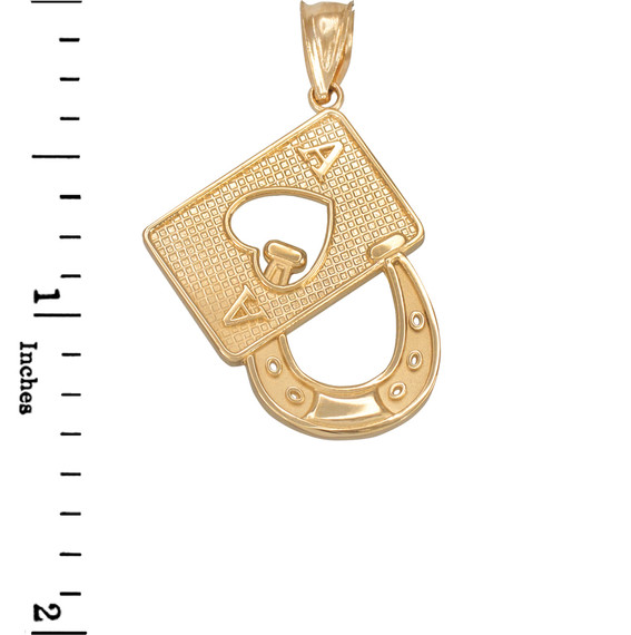 Gold Lucky Ace Card Horseshoe Pendant Necklace