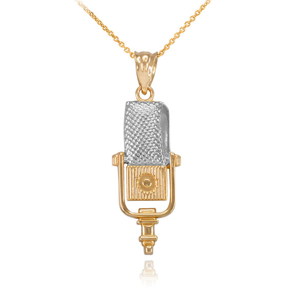Gold Studio Microphone Pendant Necklace (Available in Yellow/White/ Two Tone Gold/ Two Tone Rose)