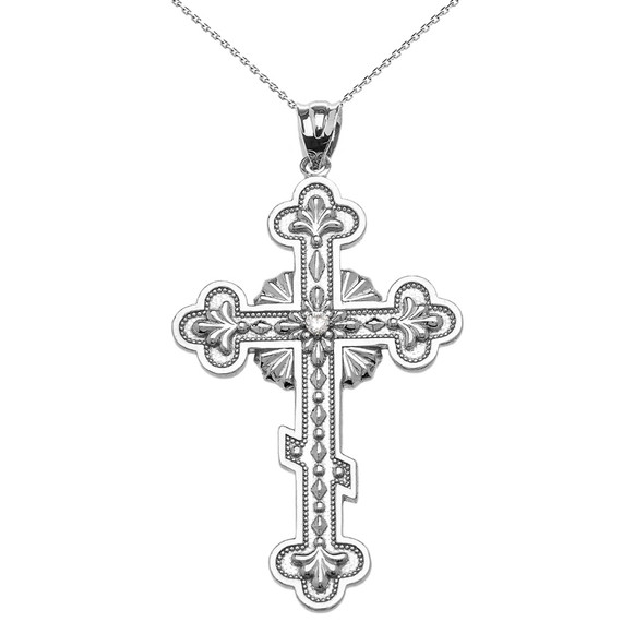 Elegant Eastern Orthodox Diamond Cross Pendant Necklace In Gold (Yellow/Rose/White)