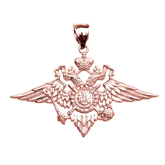 Rose Gold Double-headed Imperial Eagle Russian Coat of Arms Pendant Necklace