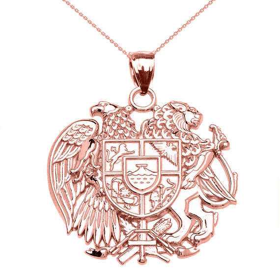 Rose Gold Armenian National Coat of Arms Eagle and Lion Pendant Necklace