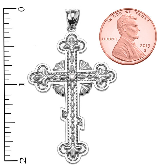 Sterling Silver Elegant Eastern Orthodox Cubic Zirconia Cross Pendant Necklace