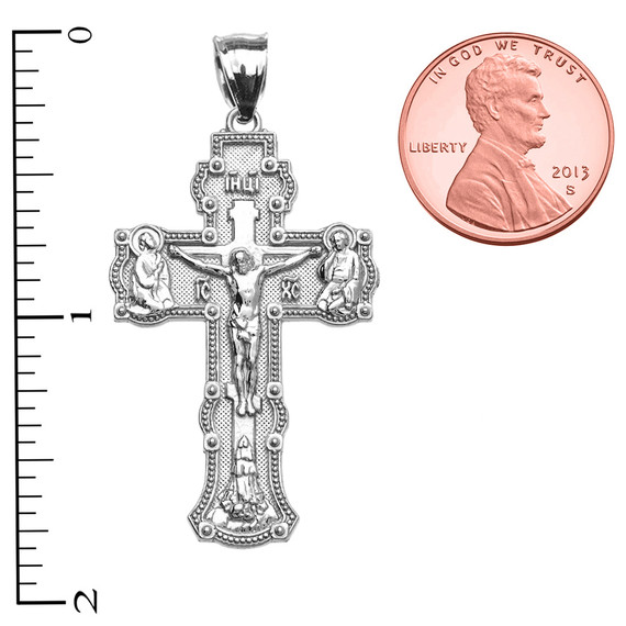 Sterling Silver Elegant Russian Orthodox  IC XC NIKA-Save and Protect Cross Pendant Necklace