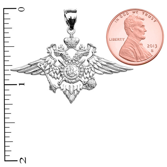 Sterling Silver Double-headed Imperial Eagle Russian Coat of Arms Pendant Necklace