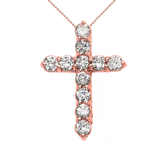 Elegant Rose Gold 3 Carat Round Cubic Zirconia Small Cross Pendant Necklace