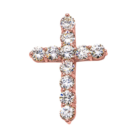 Rose Gold Elegant 7 Carat Round Cubic Zirconia Cross Pendant Necklace (Large)