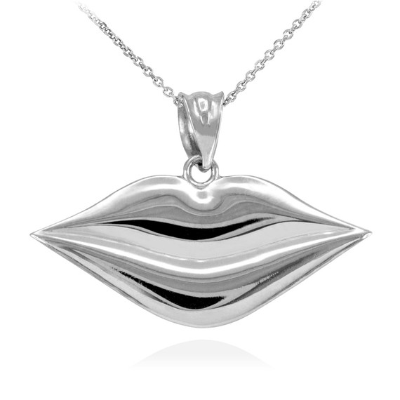 Polished White Gold Lips Pendant Necklace