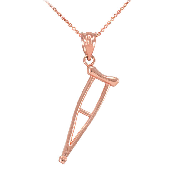 Rose Gold Medical Recovery Crutch Pendant Necklace