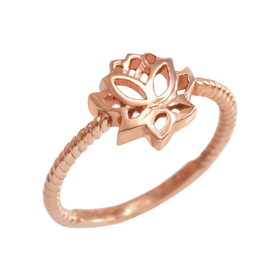 Rose Gold Beaded Lotus Flower Ring