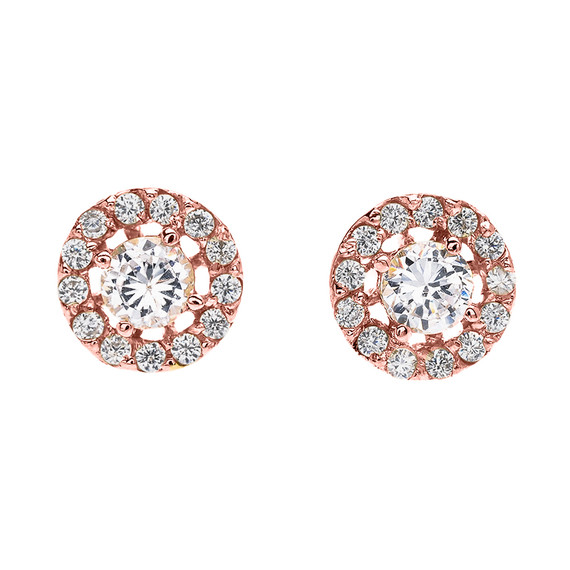 Halo Diamond Stud Earrings in Rose Gold
